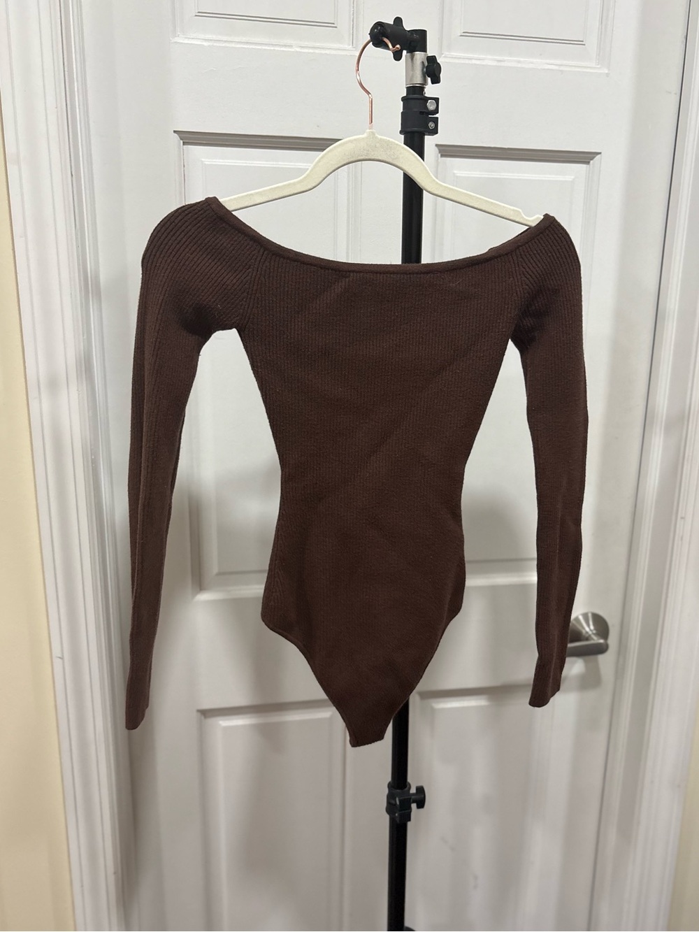 American Eagle Brown Ribbed Knit Long Sleeve Bodysuit